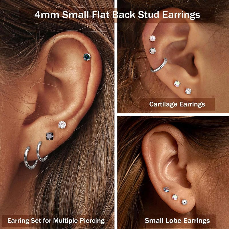 Jstyle Hypoallergenic Flat Back Stud Earrings for Women Men Surgical Stainless Steel Earrings for Sensitive Ears Small Stud Hoop Silver Gold Black Earrings Cartilage Earring Set for Multiple Piercing - Image 4